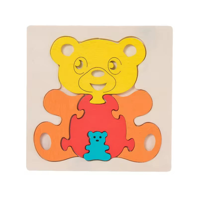 Wooden Animal 3D Jigsaw Puzzle – Montessori Learning Toy for Toddlers (1–4 Years)