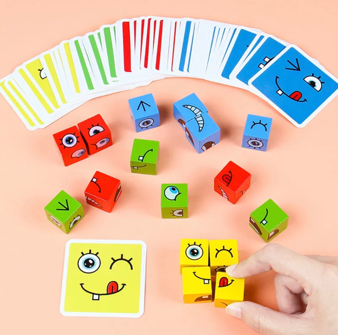 Wooden Face Changing Expression Puzzle Game with metal box