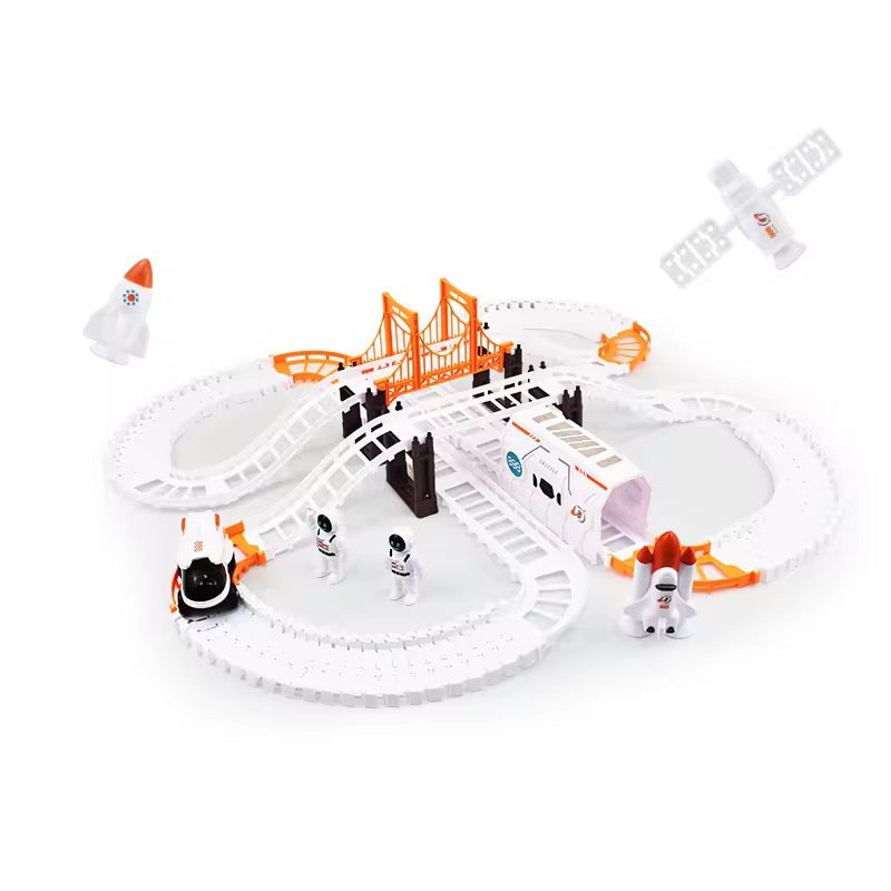 128 PCS Space Adventure Track Set – Flexible DIY Space Shuttle Car Track with Astronauts & Accessories