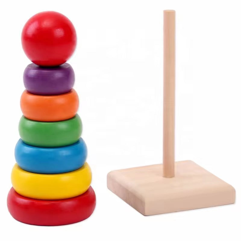 Wooden Rainbow Stacking Ring Toy – Educational Toy for Kids (Small & Large Sizes)