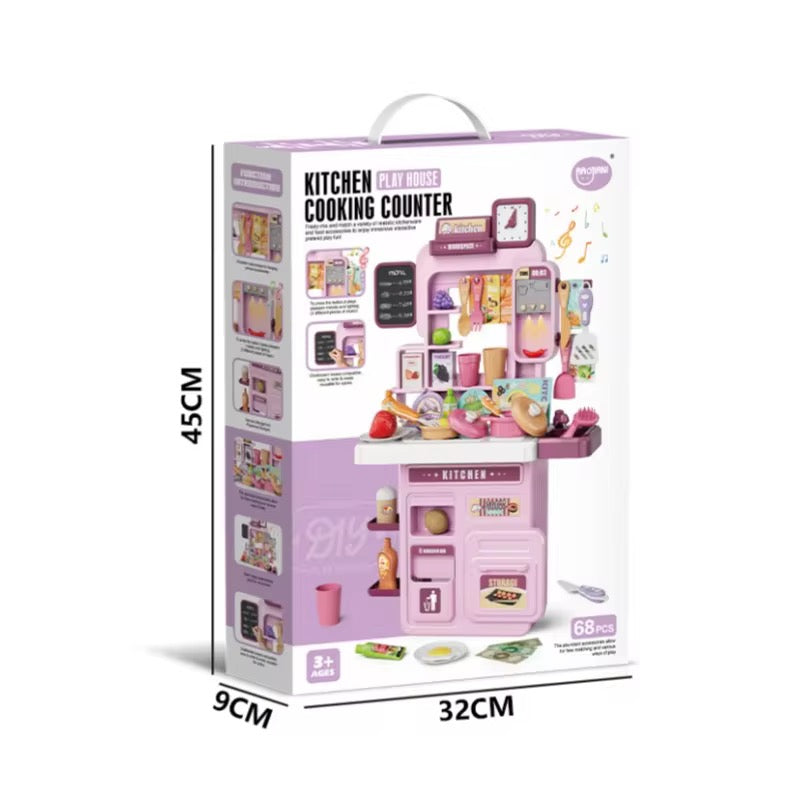68Pcs DIY Pretend Play Kids Kitchen Cooking Counter Set!