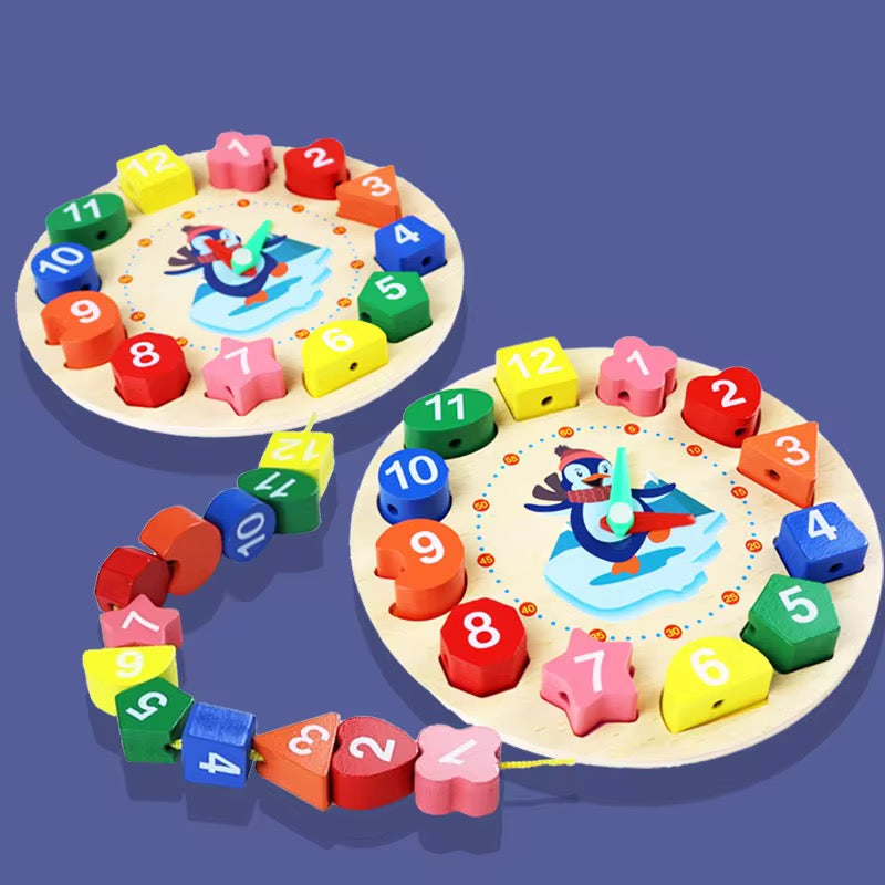 Wooden Colorful Digital Clock Toy – Montessori Math Learning Game