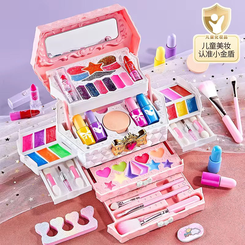 Girls Makeup Kit – Washable Beauty Set in Dressing Box with Drawers
