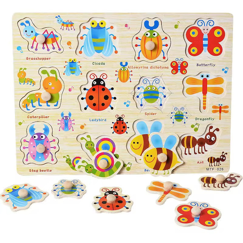 High Quality Educational Wooden Puzzle– Animals, Insects, Fruits & Veggies