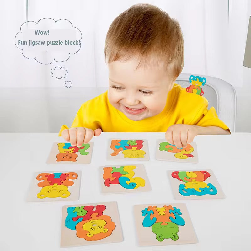 Wooden Animal 3D Jigsaw Puzzle – Montessori Learning Toy for Toddlers (1–4 Years)