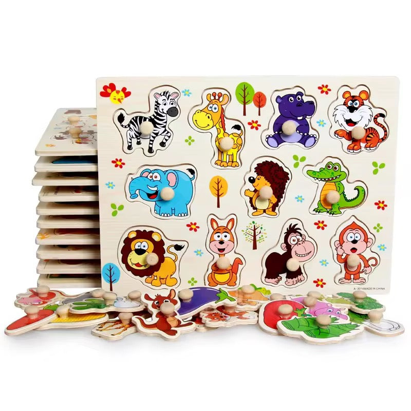 Educational Wooden Puzzle Board – Multicolor (Random Animals, Fish, Insects & More)