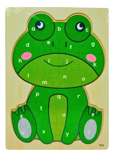 🐸🐯 Wooden Alphabet Animal Puzzle Board for Kids – Educational Learning Toy