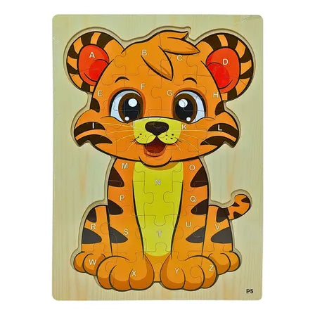 🐸🐯 Wooden Alphabet Animal Puzzle Board for Kids – Educational Learning Toy
