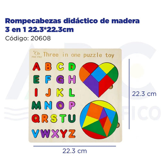 3-in-1 Wooden Puzzle Set – ABC, Shapes & 3D Puzzle Game for Kids | Educational Learning Toy