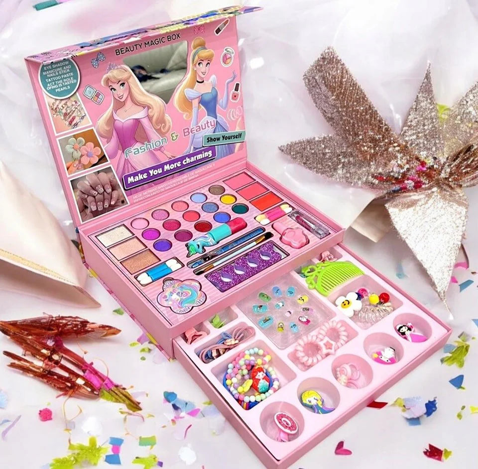 ✨ Princess Makeup Box Set – With Hair Accessories & Bead Bracelet Kit ✨