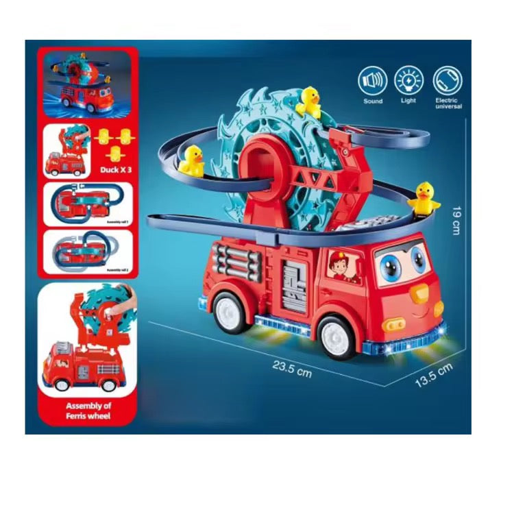 Electric Duck Climbing Stairs Toy – Light & Music Slide Track with Ferris Wheels