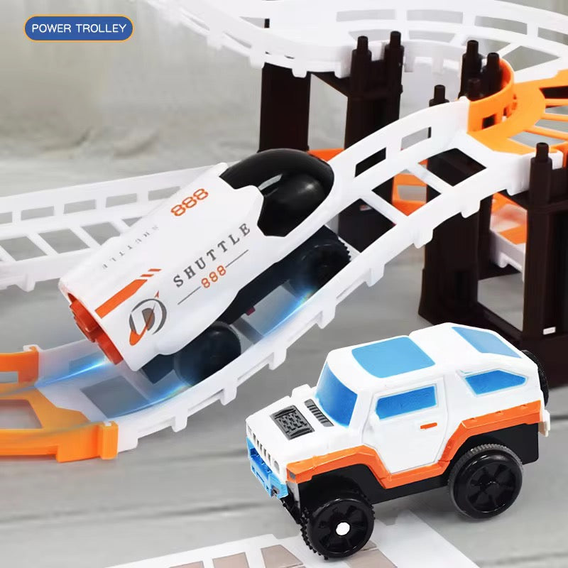 128 PCS Space Adventure Track Set – Flexible DIY Space Shuttle Car Track with Astronauts & Accessories