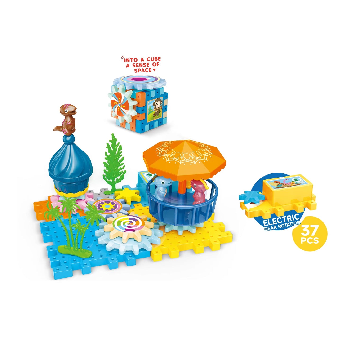 Dinosaur Gear Building Set – 37 Pcs Electric Rotating Toy