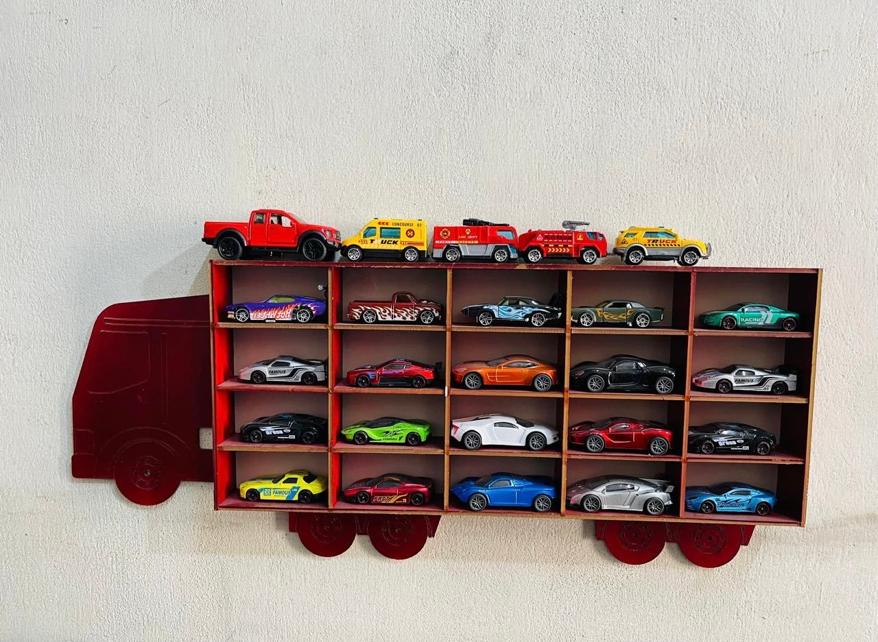 Wood Toy Car Display Rack, Holds 20 Diecast Cars Model Car Display Case 1/64 Scale Toy Cars Organizer Freestanding Or Wall-Mounted Toy Car Storage Cabinet