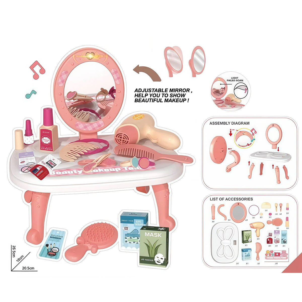 24-Pieces Kids Pretend Play Dressing Table & Beauty Set