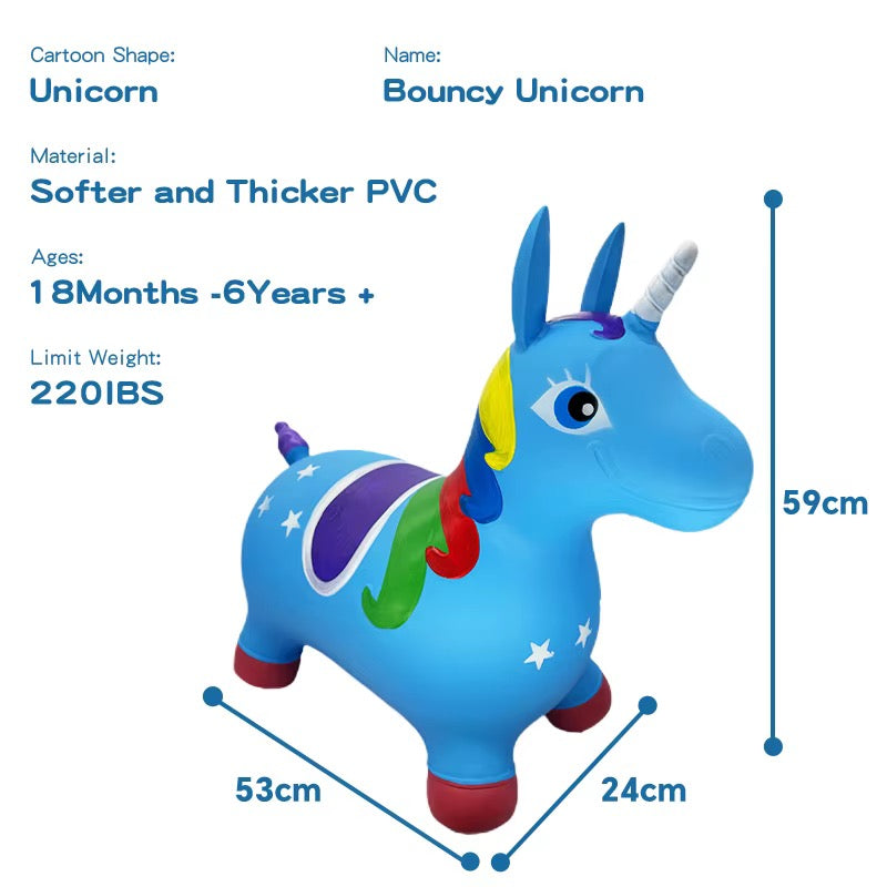 🦄 Blue Inflatable Unicorn Bouncy Hopper Ride-On Toy