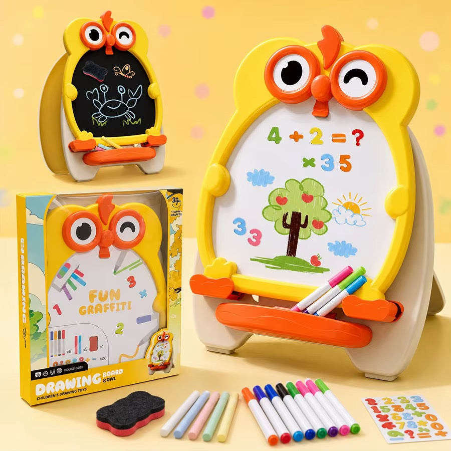 Kids Owl Drawing & Writing Board – Double-Sided Educational Activity Easel