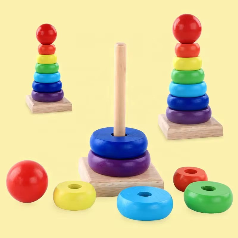 Wooden Rainbow Stacking Ring Toy – Educational Toy for Kids (Small & Large Sizes)