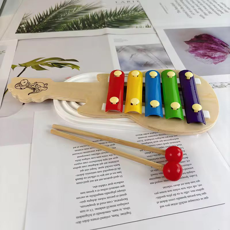 Wooden & Metal Guitar shape Xylophone for Kids – Musical Piano Toy