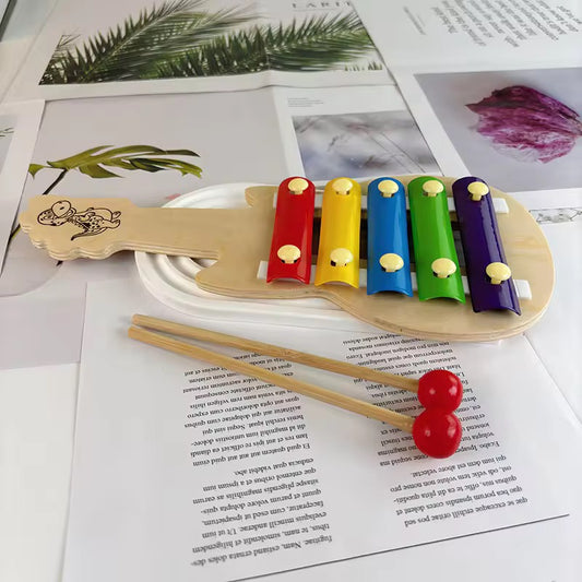 Wooden & Metal Guitar shape Xylophone for Kids – Musical Piano Toy