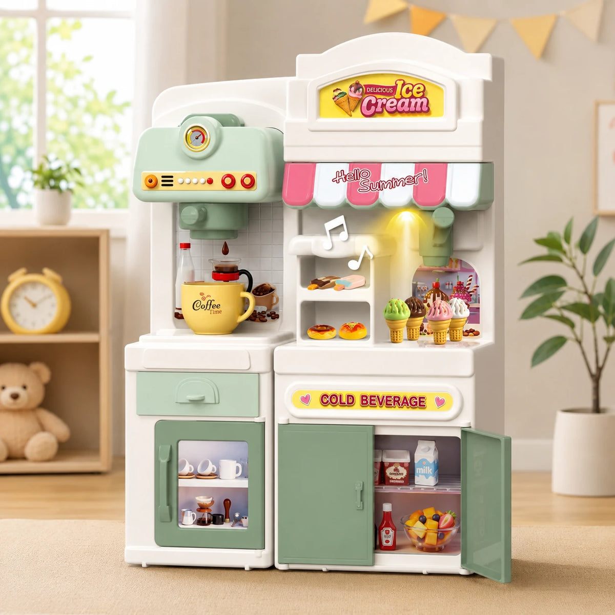 Western Style Kids Kitchen Set – Ice Cream & Coffee Play Station