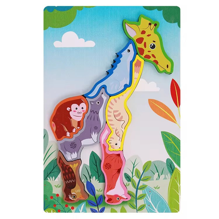 Montessori Wooden Animal & Shape Puzzle – 3D Early Learning Toy for Toddlers Random Design