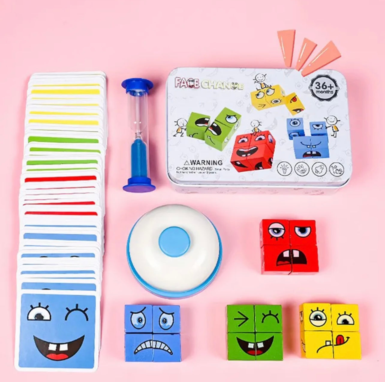 Wooden Face Changing Expression Puzzle Game with metal box