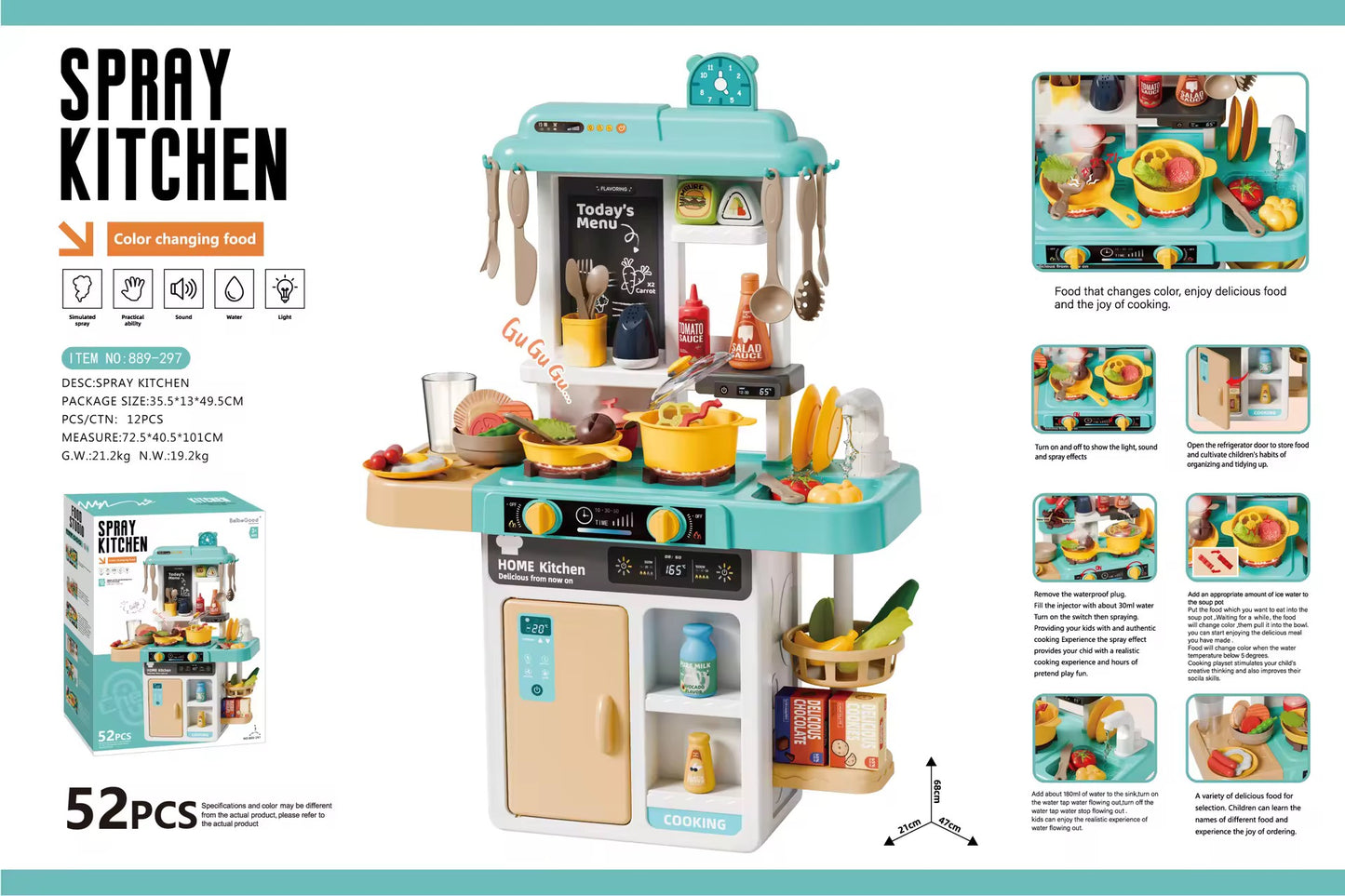 52 Pcs Spray Kitchen Set | Realistic Detailed Kitchen Set With Wash Basin & 52+ Interactive Accessories