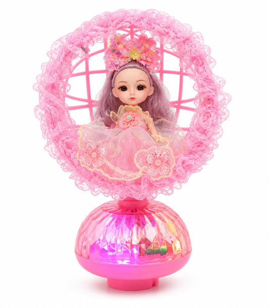 Musical Electric Princess Doll with Lights, Rotating Motion , Elegant Pink Dress & Lace Swing