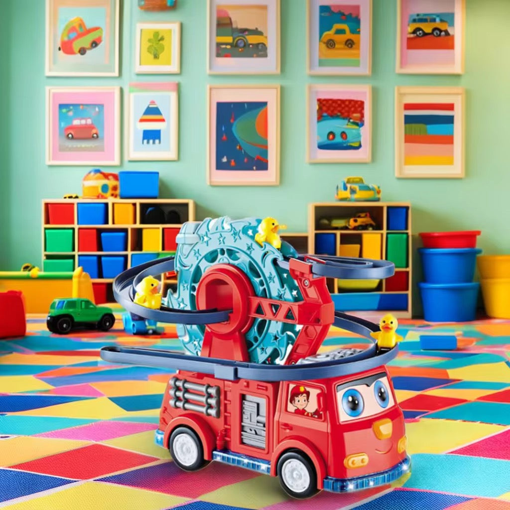 Electric Duck Climbing Stairs Toy – Light & Music Slide Track with Ferris Wheels
