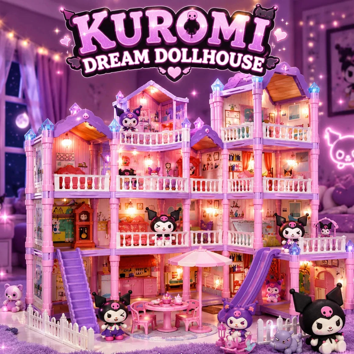 Kuromi Villa Garden Dollhouse Playset – 296 Pieces