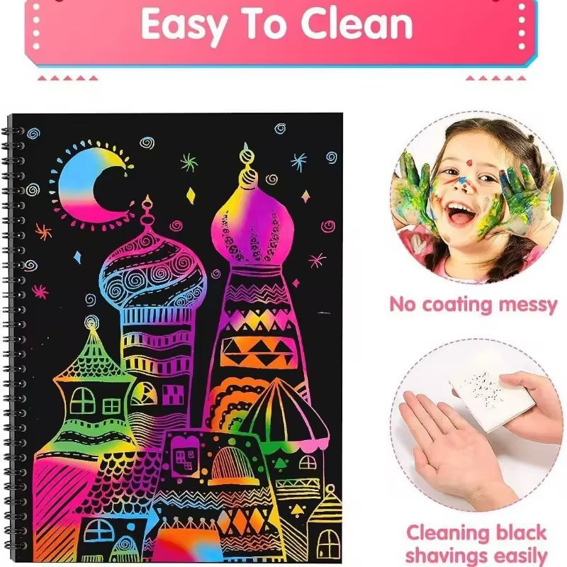 Magic Rainbow Scratch Paper Book – DIY Black Drawing & Painting for Kids