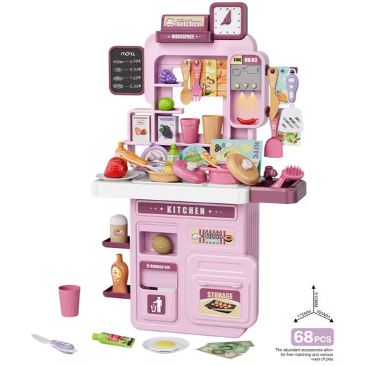 68Pcs DIY Pretend Play Kids Kitchen Cooking Counter Set!