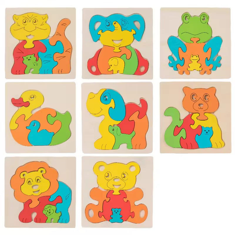 Wooden Animal 3D Jigsaw Puzzle – Montessori Learning Toy for Toddlers (1–4 Years)