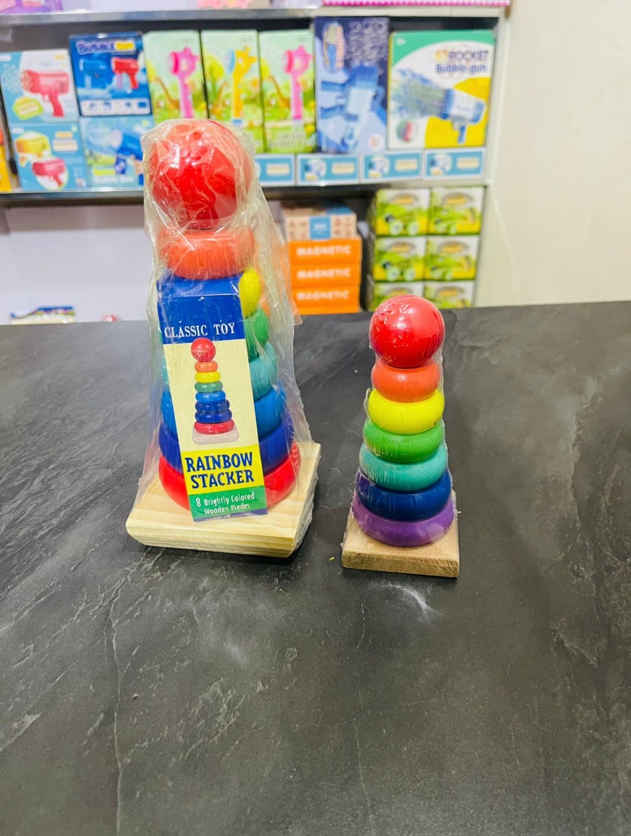 Wooden Rainbow Stacking Ring Toy – Educational Toy for Kids (Small & Large Sizes)