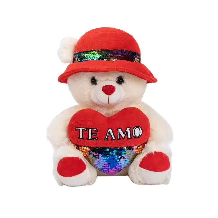 Soft Teddy Bear with Love Heart & Cap – 35cm