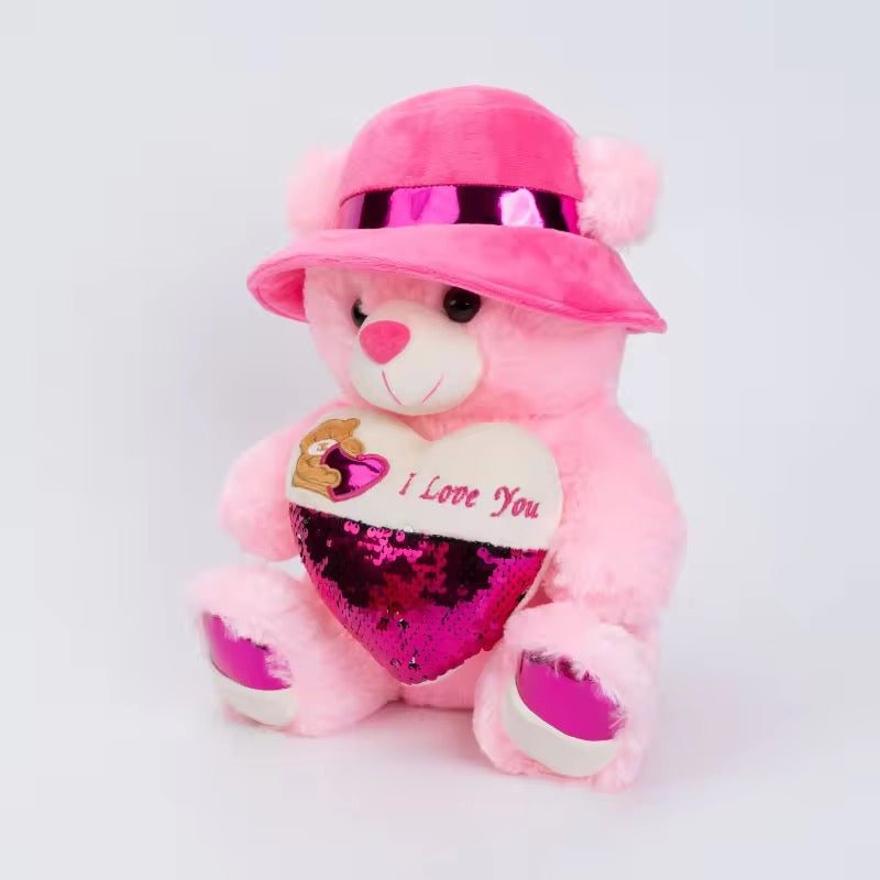 Soft Teddy Bear with Love Heart & Cap – 35cm