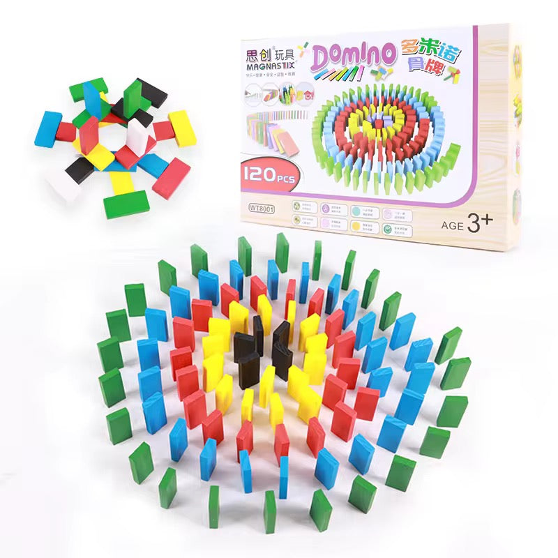 50pcs Wooden Domino Blocks – Colorful Set