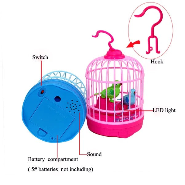 Mini Bird Cage Toy For Kids With Lights And Music Moving Birds