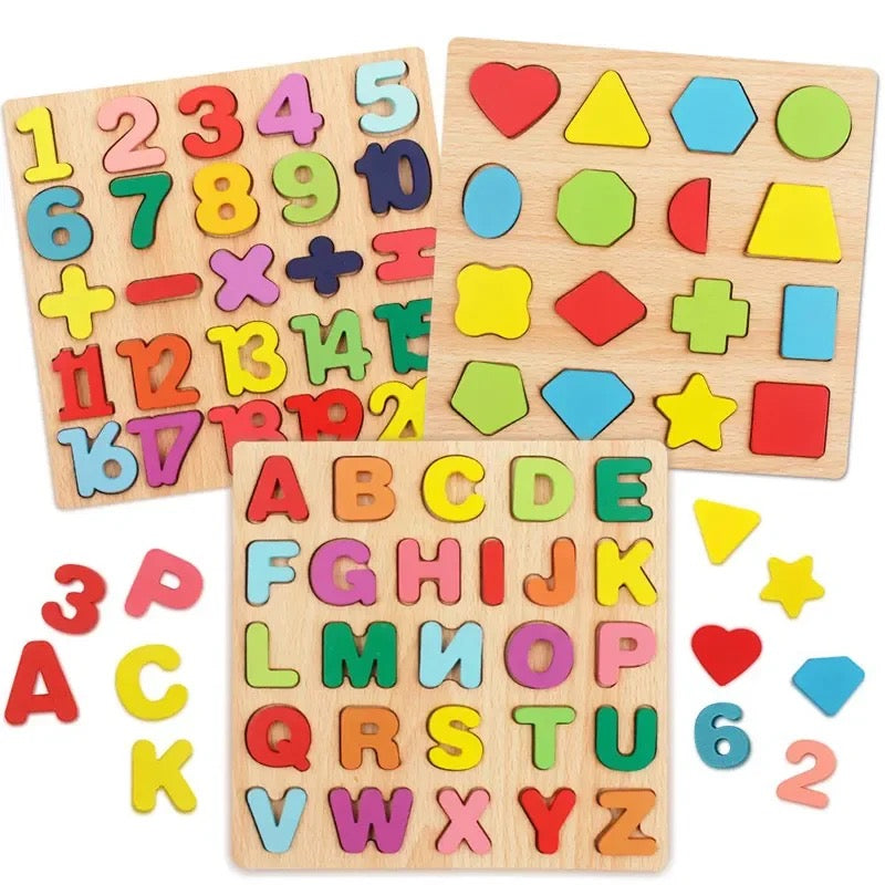 Wooden Shapes for Kids - Early Development Set (16 Shapes)