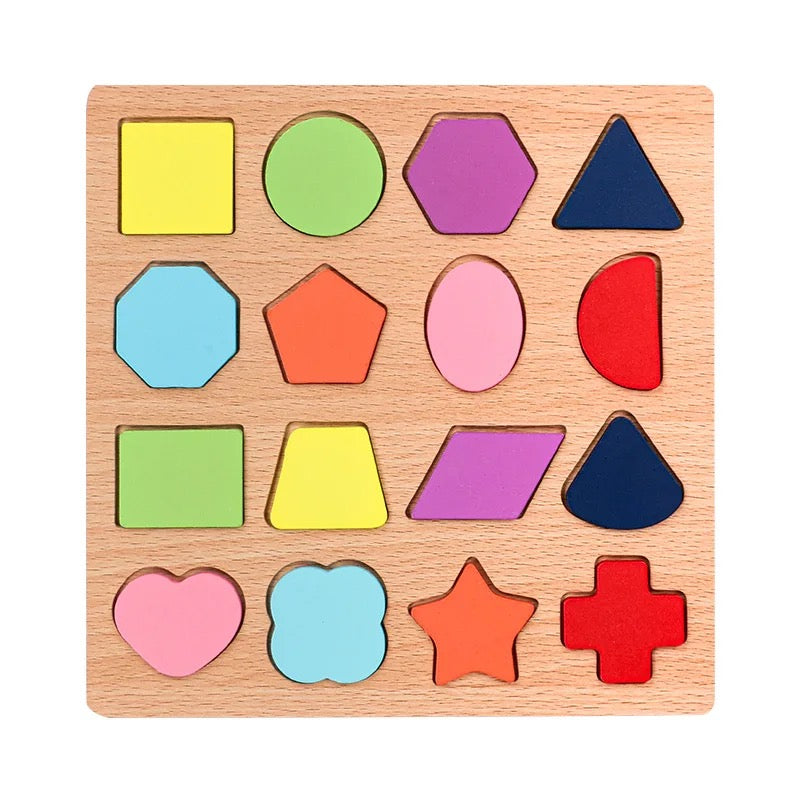Wooden Shapes for Kids - Early Development Set (16 Shapes)