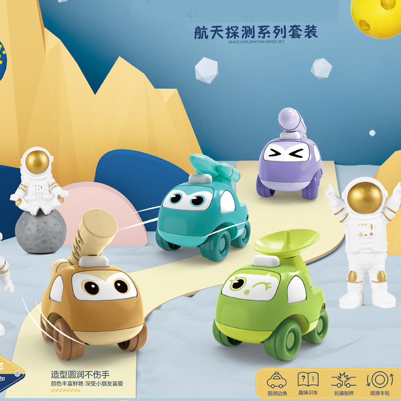 Pack of 4 Mini Cartoon Cars – Inertia Cars with Fun Accessories