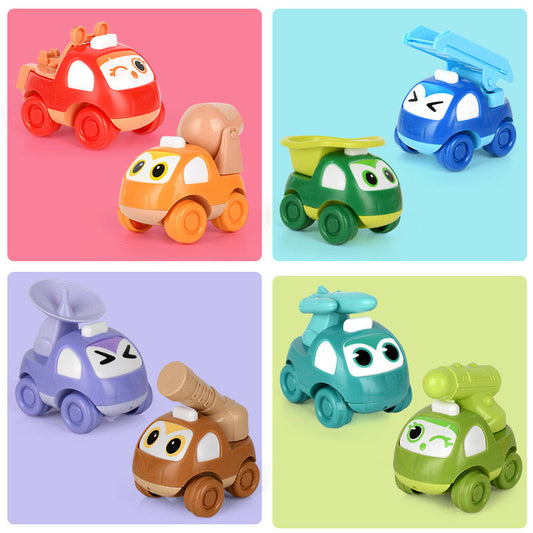 Pack of 4 Mini Cartoon Cars – Inertia Cars with Fun Accessories