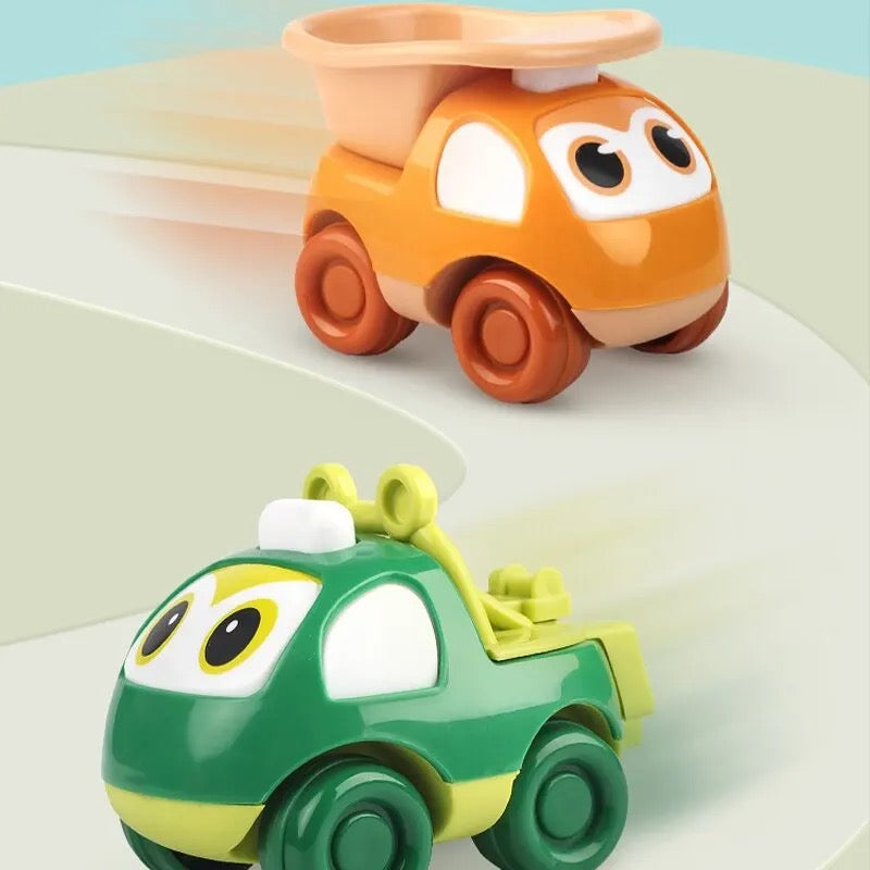 Pack of 4 Mini Cartoon Cars – Inertia Cars with Fun Accessories