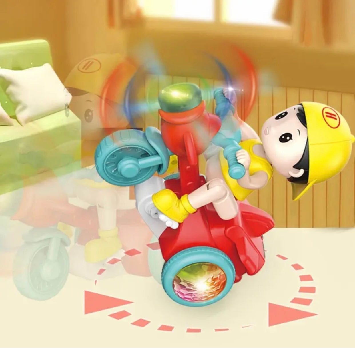 Kids' Stunt Bicycle with LED Lights, Music & 360° Rotation – Electric Robot Bike