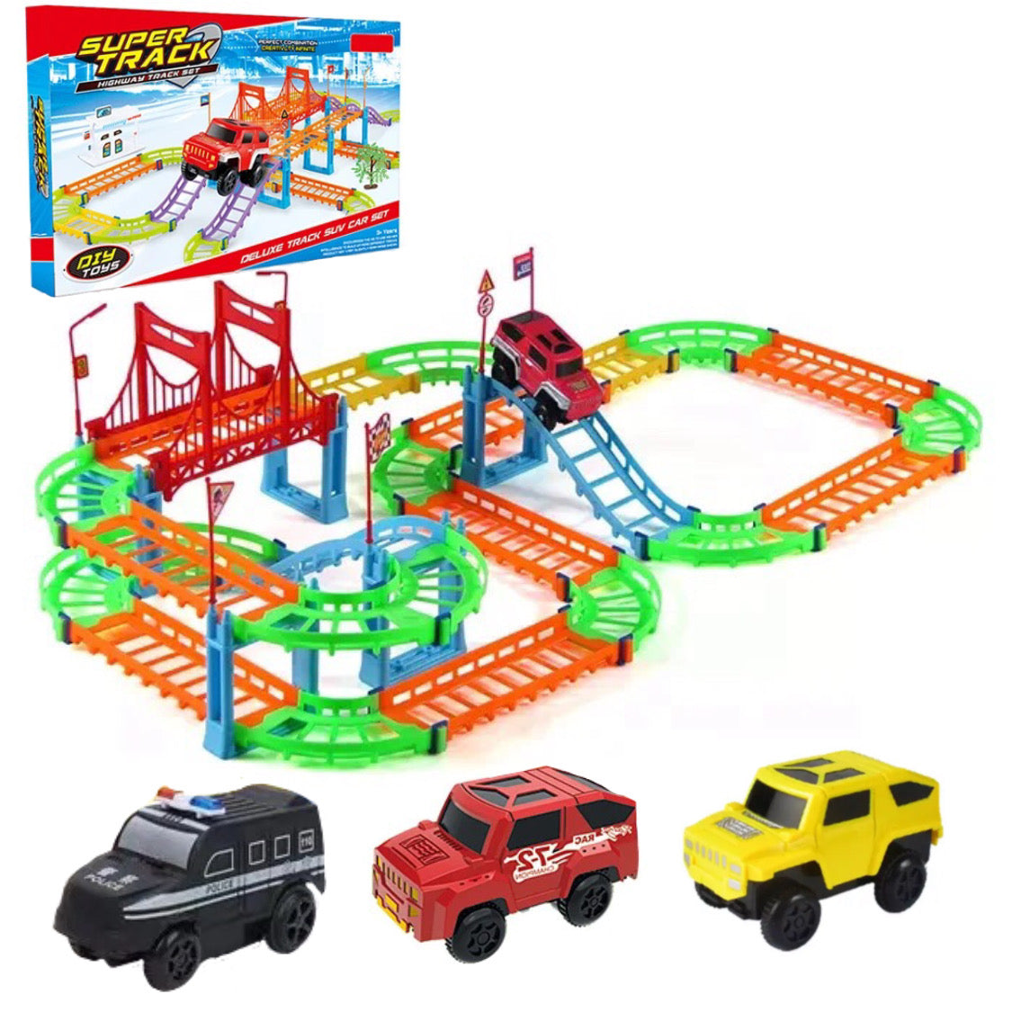 Colorful 90-Piece Jeep Track Set
