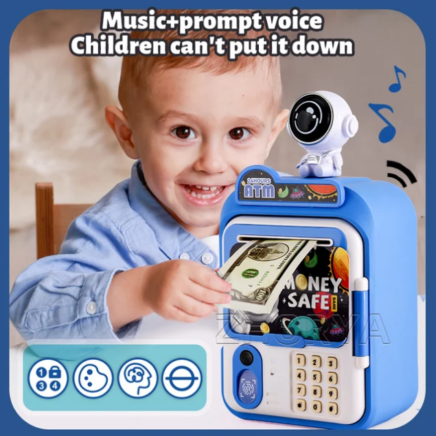ATM Money Saving Box for Kids – Music, Fingerprint & Password Security