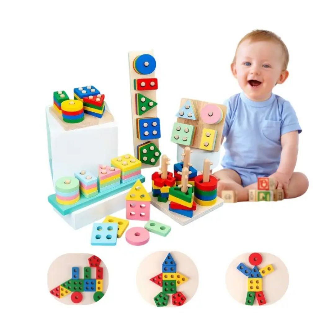 Wooden Puzzle Shape Sorter Toys for Toddlers – Montessori Stacking Educational Learning Toys for Kids Ages 1 2 3