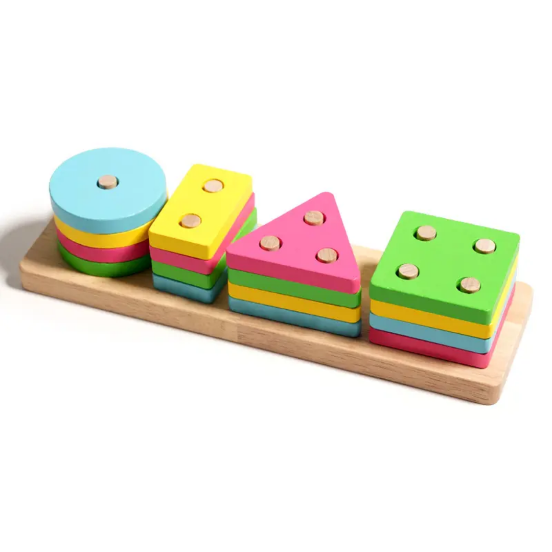 Wooden Puzzle Shape Sorter Toys for Toddlers – Montessori Stacking Educational Learning Toys for Kids Ages 1 2 3